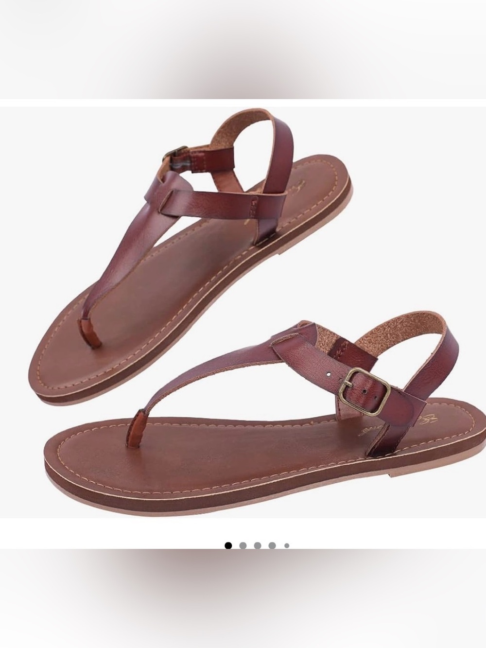 Women's Brown Leather T-Strap Sandals